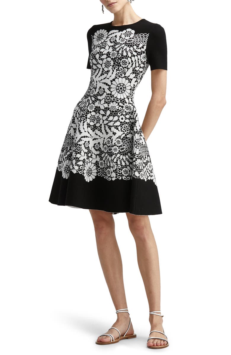 Oscar de la Renta Intarsia A-Line Sweater Dress, Main, color, 