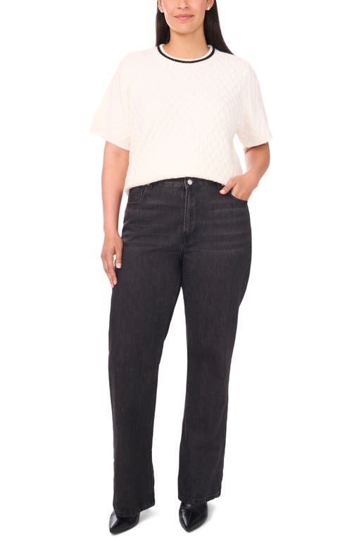 Halogenr Halogen(r) Diamond Stitch Short Sleeve Sweater In White