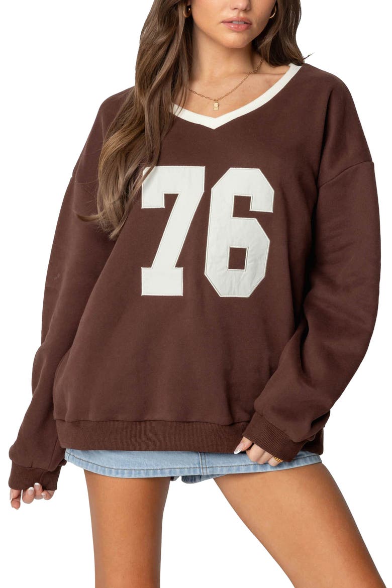 76 Oversize V-Neck Sweatshirt, Main, color, BROWN