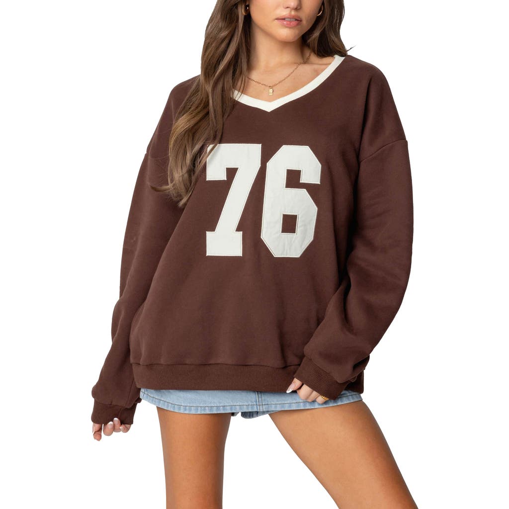 Edikted 76 Oversize V-neck Sweatshirt In Brown