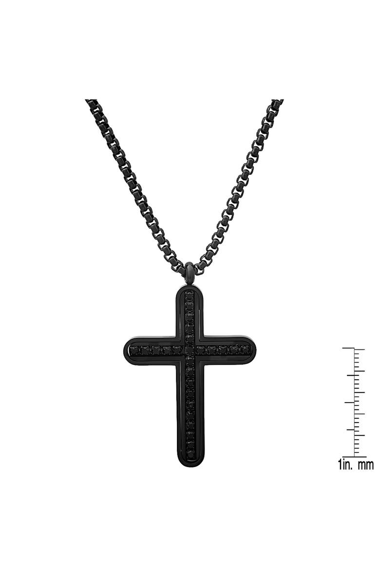 Men's Black Stainless Steel Cubic Zirconia Cross Pendant Necklace, Alternate, color, BLACK