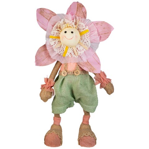Spring Floral Sitting Sunflower Girl Decorative Figure - 15.5" - Pink And Green