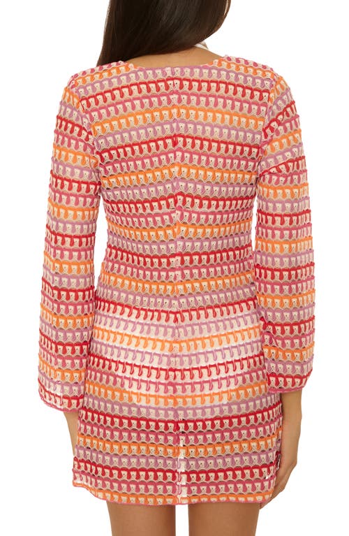 Becca Utopia Long Sleeve Open Stitch Cover-up Tunic In Pink