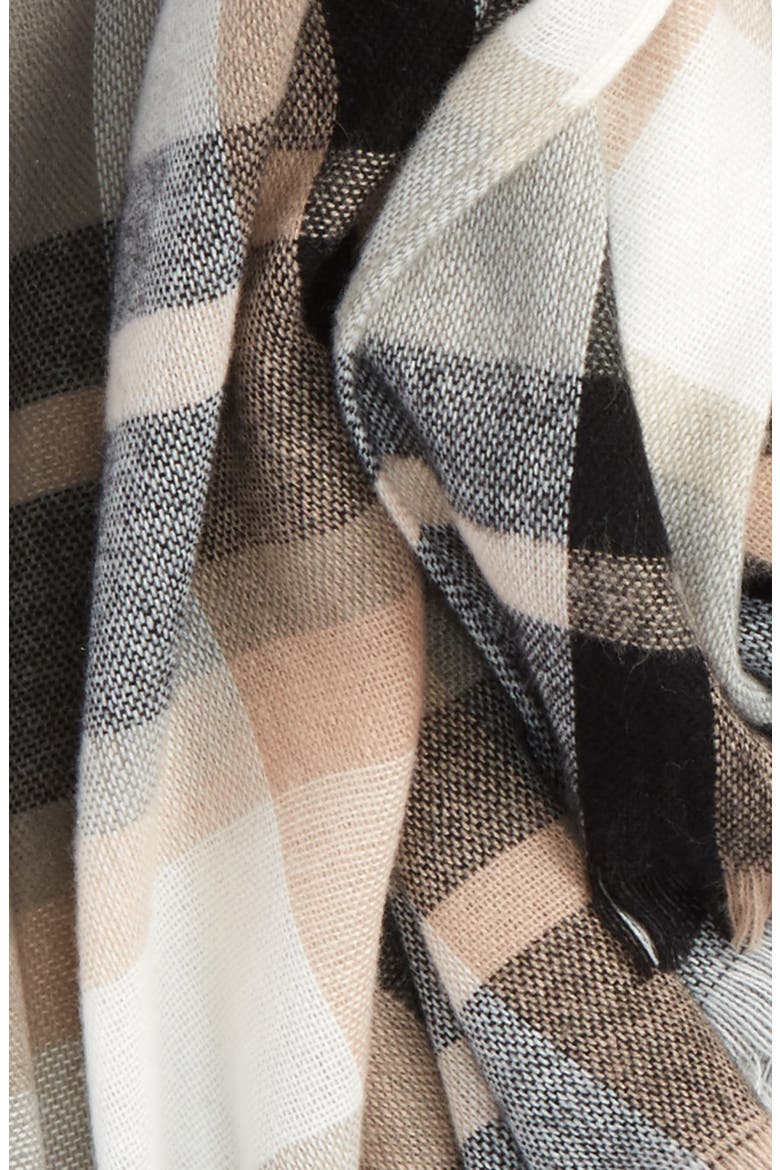 Plaid Oblong Scarf, Alternate, color, GREY MULTI