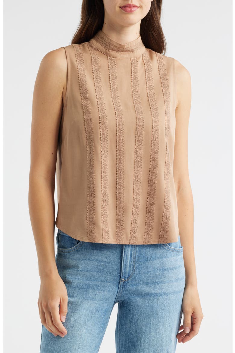 Sleeveless Mock Neck Shell, Main, color, CAMEL
