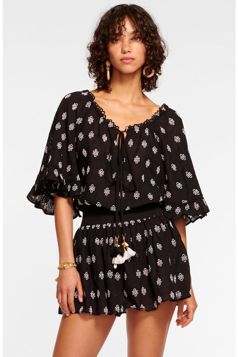 Tena Embroidered Cover-Up Minidress, Alternate, color, BLACK/ WHITE COMBO