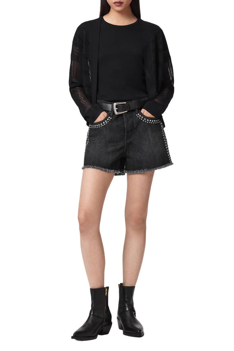 Heidi Studded Denim Shorts, Alternate, color, SHADOW BLACK