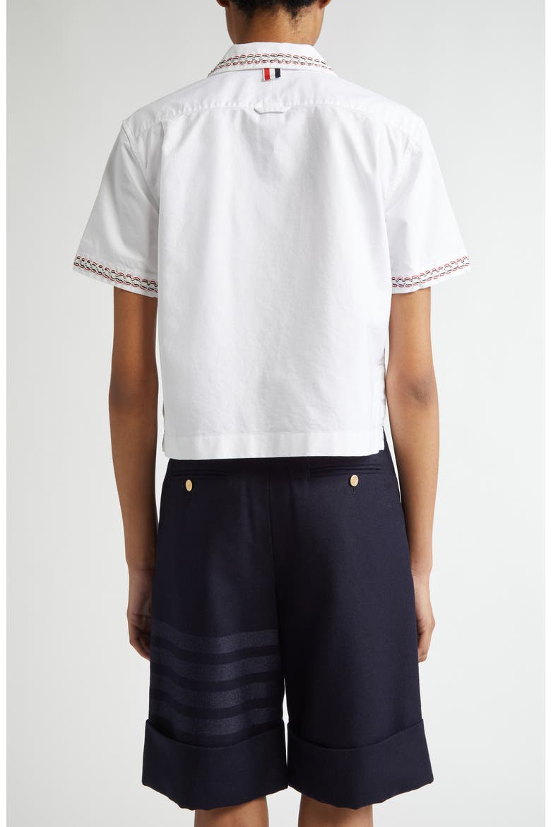 Drop Back Crop Short Sleeve Cotton Button-Up Shirt, Alternate, color, WHITE