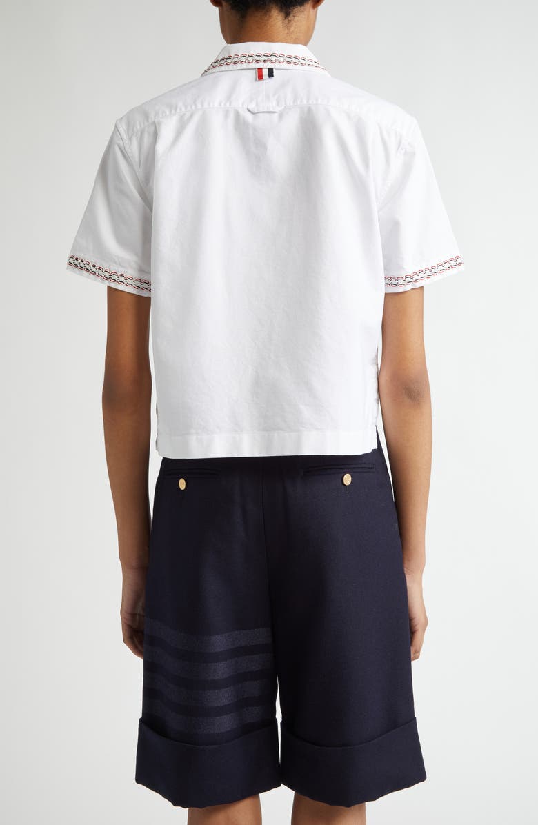Thom Browne Drop Back Crop Short Sleeve Cotton Button-Up Shirt, Alternate, color, 