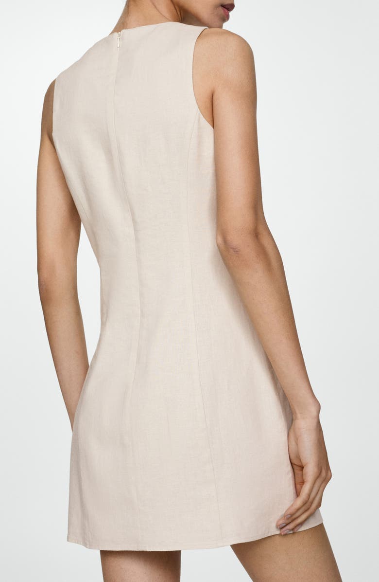 MANGO Tie Front Linen Blend Minidress, Alternate, color, Beige