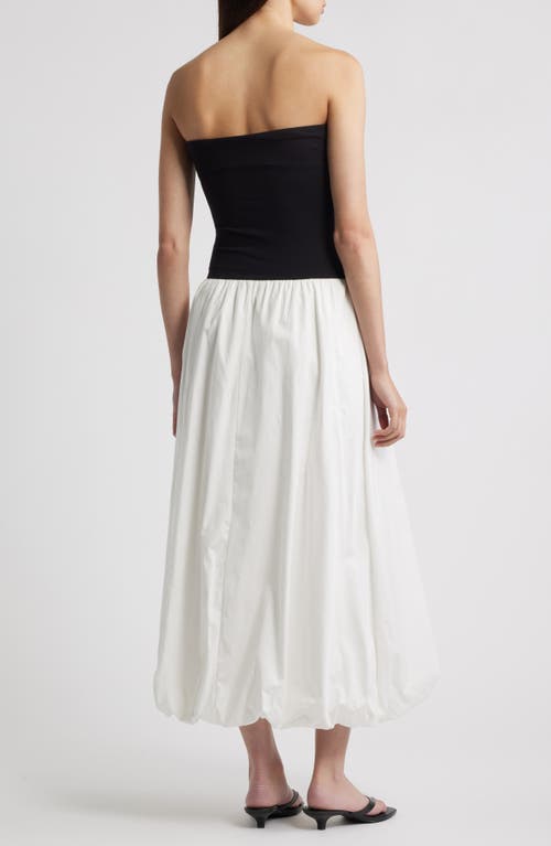 Mango Luigi Mixed Media Strapless Bubble Hem Dress In Black