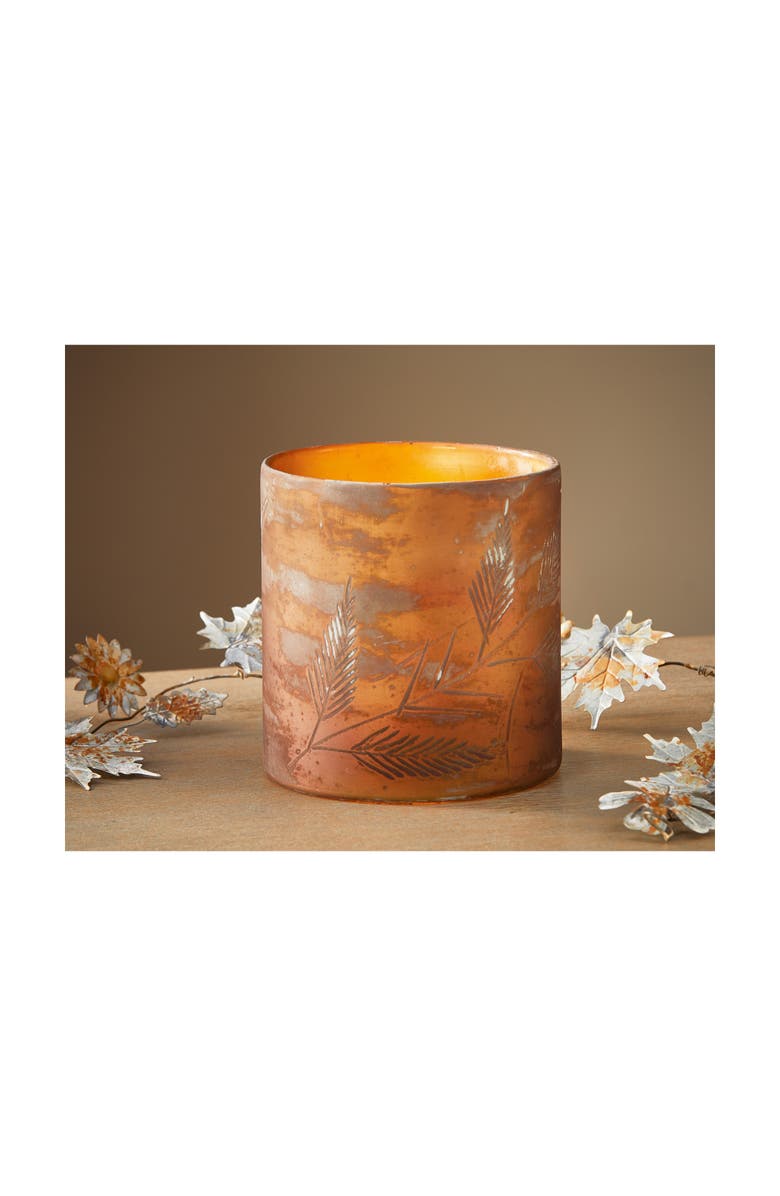 tag Gold Cut Burnished Leaf Hurricane Candle Holder Elegant Glass, Alternate, color, Gold