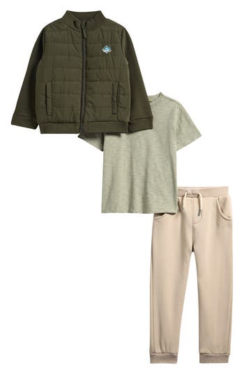Original Penguin Quilted Jacket, T-shirt & Joggers Set In Green