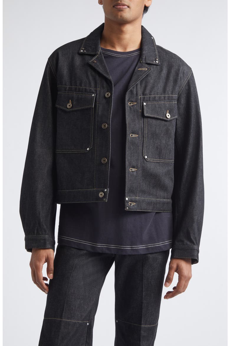 Studded Denim Trucker Jacket, Main, color, SLATE