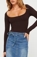 Princess Polly Ellery Wide Scoop Neck Long Sleeve Bodysuit