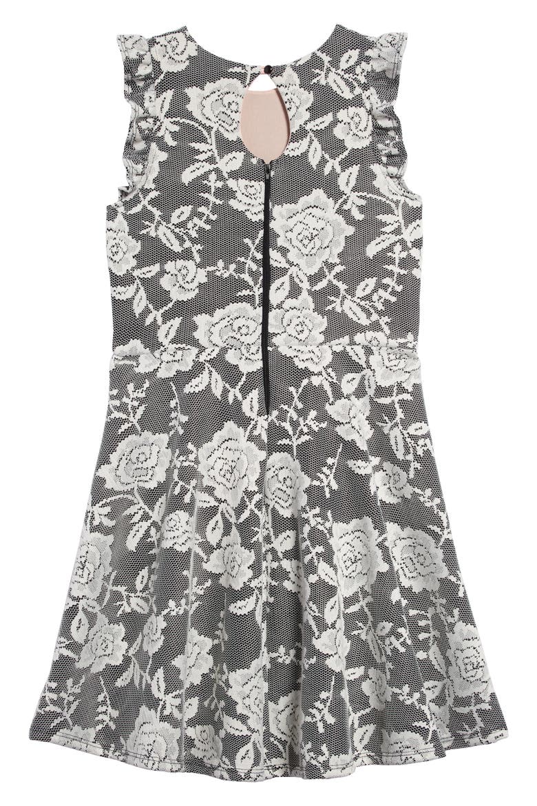 Bonded Lace Skater Dress, Alternate, color, BLACK IVORY