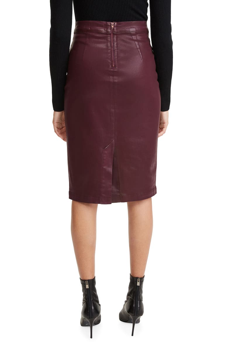Coated Denim Pencil Skirt, Alternate, color, PLUM