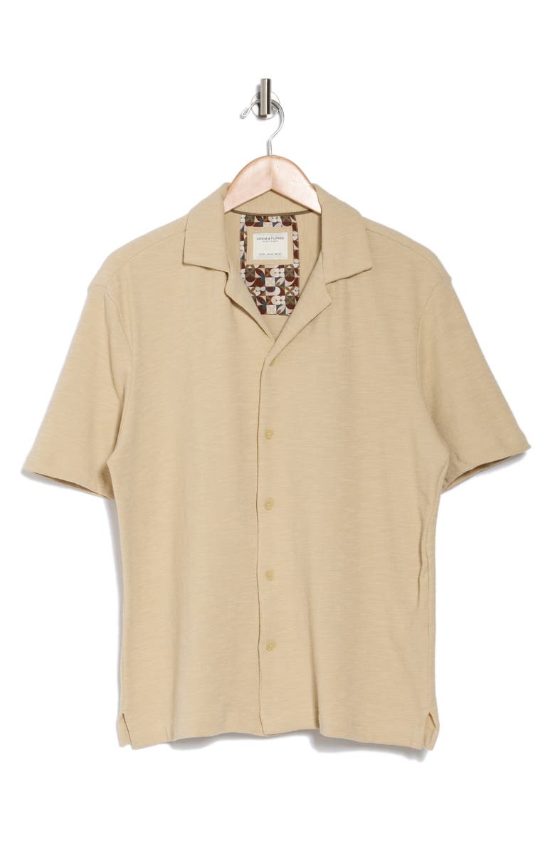 DENIM AND FLOWER Textured Knit Camp Shirt, Alternate, color, Off White