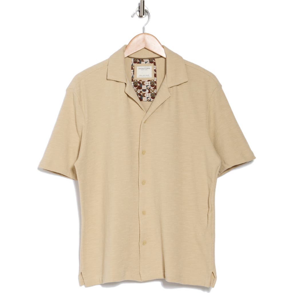 Denim And Flower Textured Short Sleeve Camp Shirt In Off White