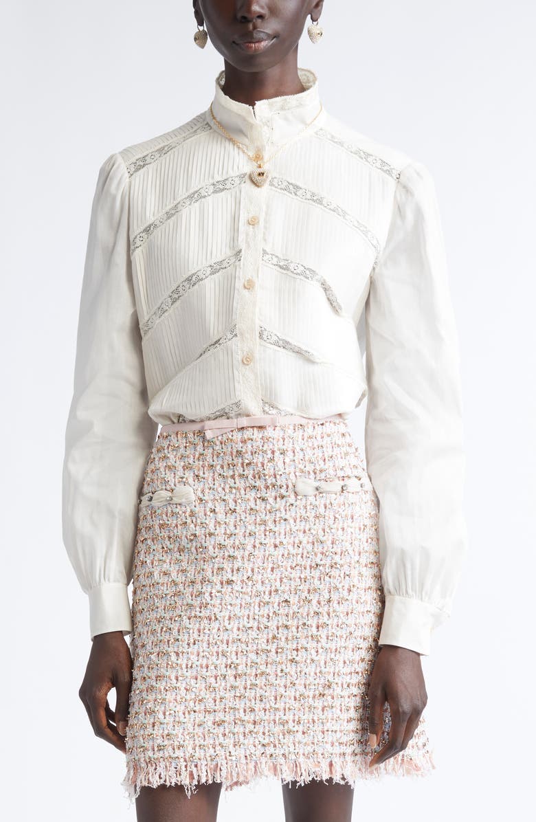 Valentino Garavani Lace Inset Silk Organza Shirt, Main, color, Sand