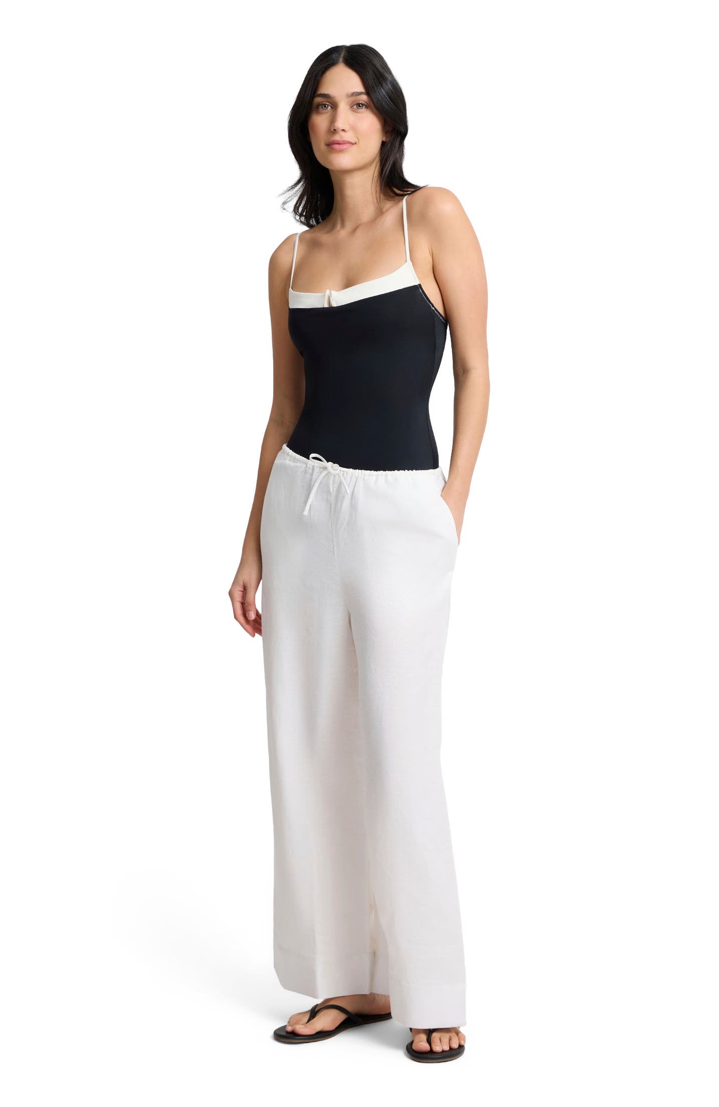 Air Linen Drawstring Wide Leg Pant