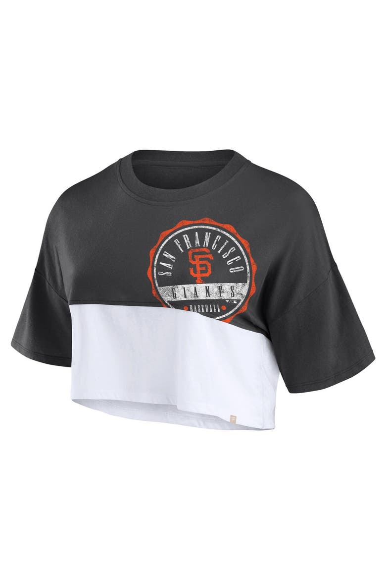 Women's Fanatics Branded Heather Black/White San Francisco Giants Color Split Boxy Cropped T-Shirt, Alternate, color, Heather Black