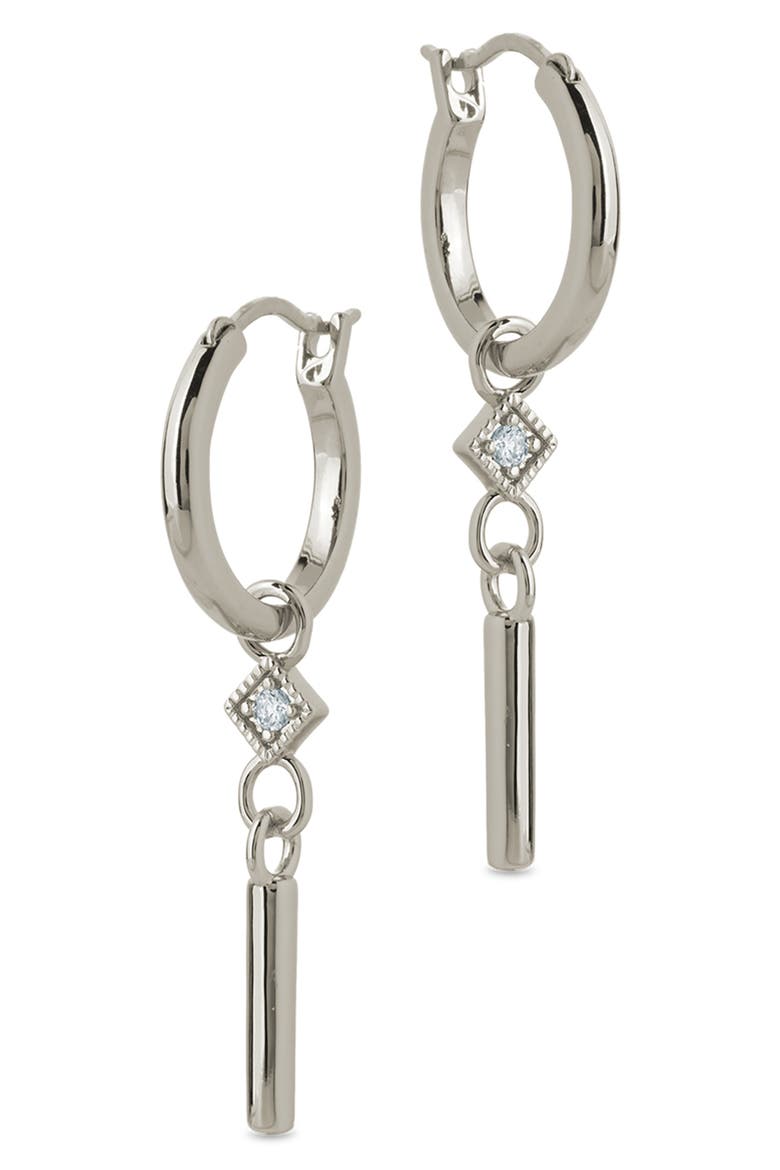 Cubic Zirconia Bar Drop Hoop Earrings, Alternate, color, SILVER