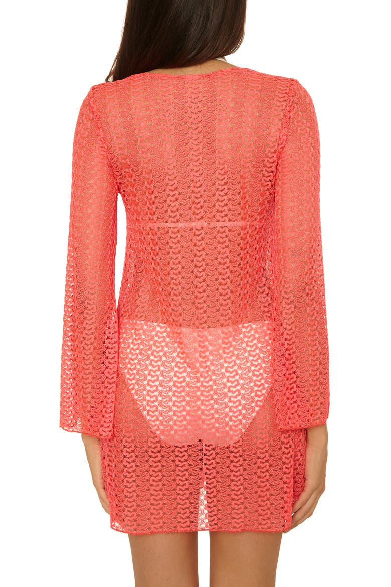 Metallic Long Sleeve Sheer Cover-Up Dress, Alternate, color, DRAGON FIRE