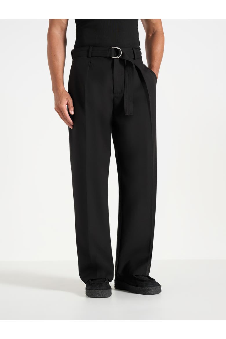 Loic Wide Leg Tailored Trousers With Belt, Alternate, color, Black