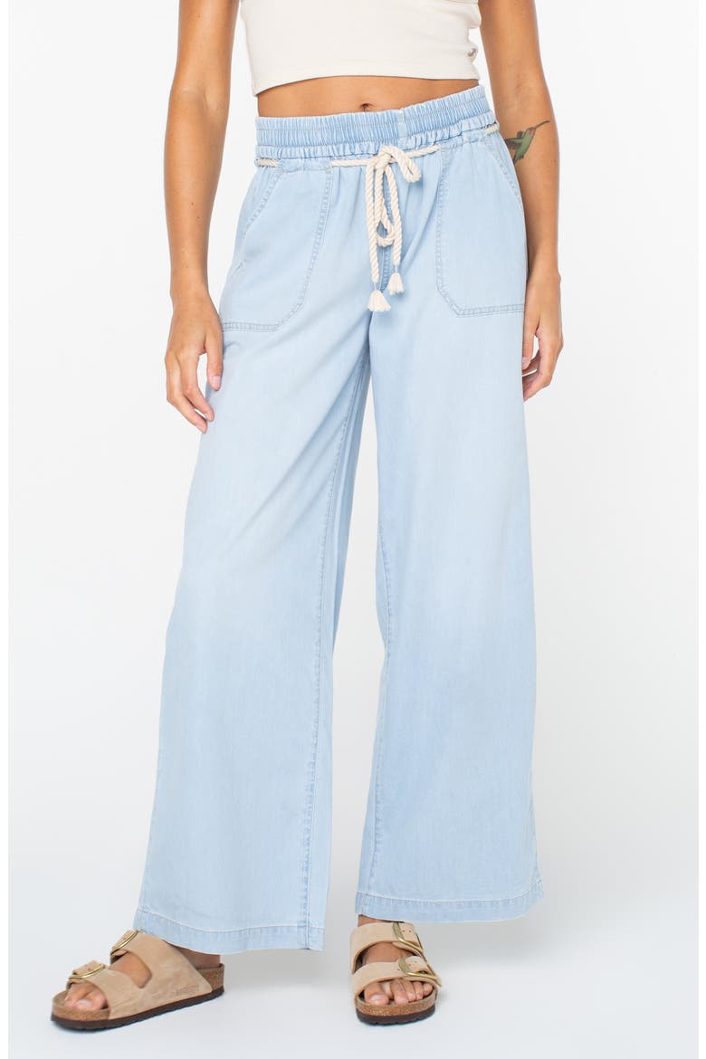 Paddle On Drawstring Denim Pants, Main, color, BEACHED WASH DENIM