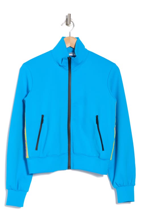 Off-white Woman Jacket In Turquoise Technical Fabric With Logo Tape In Blue