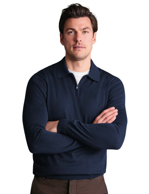 Merino Zip Polo Neck Long sleeve