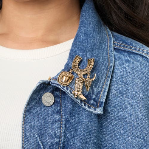 Jessica Simpson Gold-tone Rodeo Brooch With Western Charms In Gold