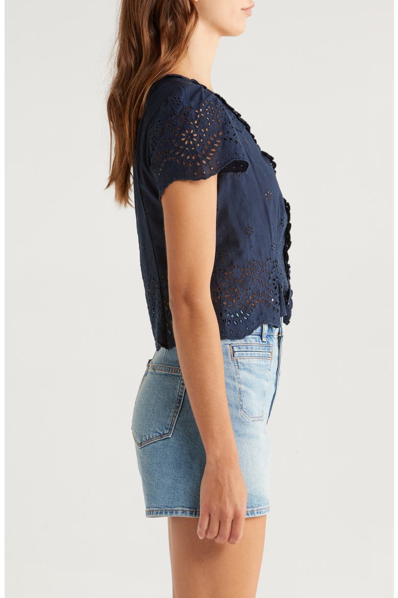 Quinta Cotton Eyelet Button-Up Shirt, Alternate, color, NAVY