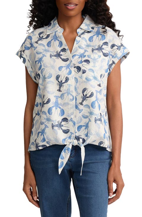 Lobster Print Tie Front Shirt (Regular & Petite)