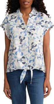 Jones New York Lobster Print Tie Front Shirt