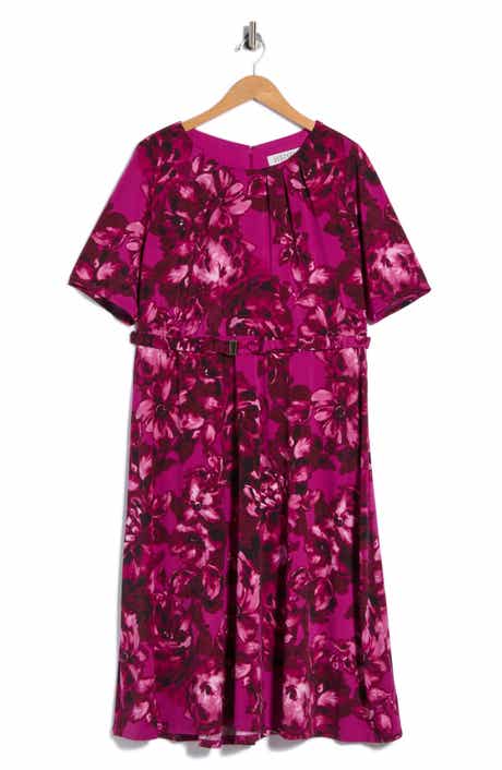 Belted Pleated Neck Fit & Flare Dress