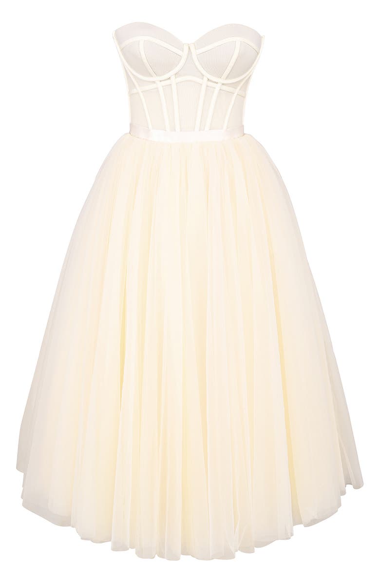 HOUSE OF CB Darling Strapless Tulle Midi Dress, Alternate, color, Vintage Cream