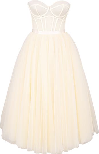 Darling Strapless Tulle Midi Dress