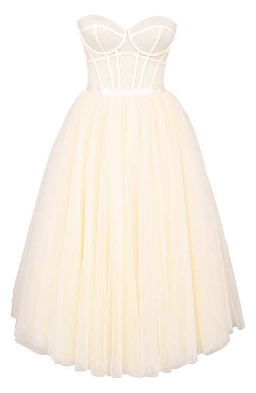 House Of Cb Darling Strapless Tulle Midi Dress In Vintage Cream