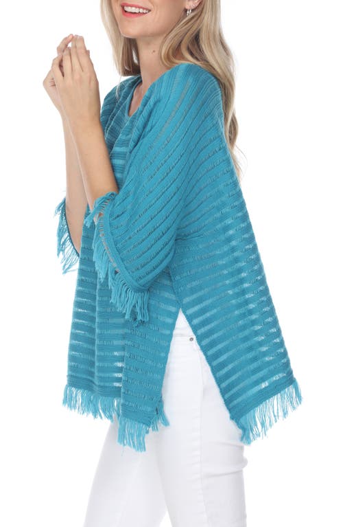 Rain And Rose Fringe Short Sleeve Sweater In Teal