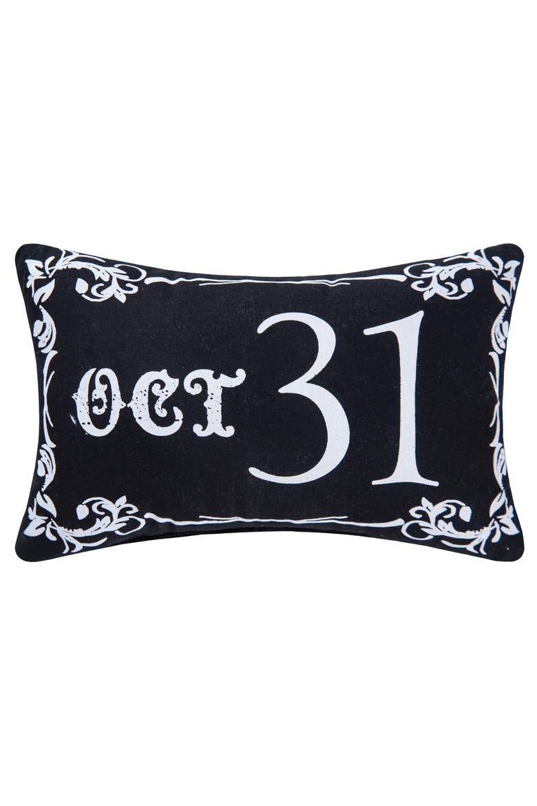 Gothic Script "Oct 31" Halloween Small Petite Accent Pillow 8" x 12", Main, color, Black