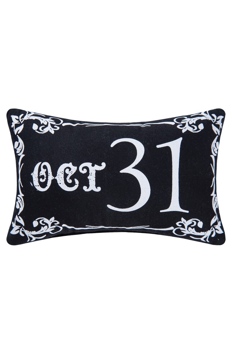 C&F Home Gothic Script "Oct 31" Halloween Small Petite Accent Pillow 8" x 12", Main, color, Black