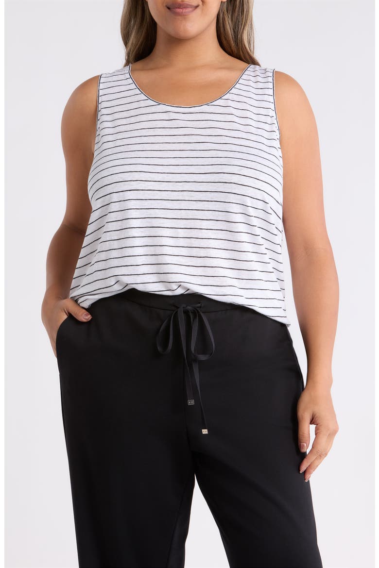 Stripe Organic Linen Tank, Main, color, WHITE/ BLACK