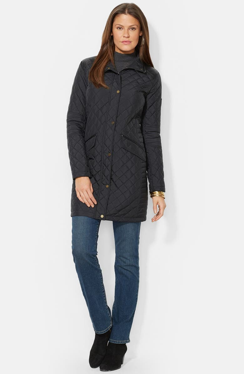 Lauren Ralph Lauren Faux Leather Trim Quilted Coat, Main, color, 