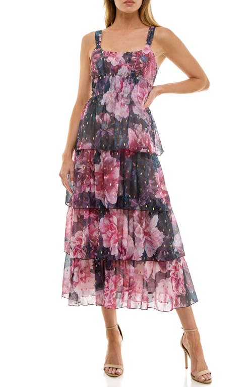 Socialite Floral Print Tiered Dress In Black