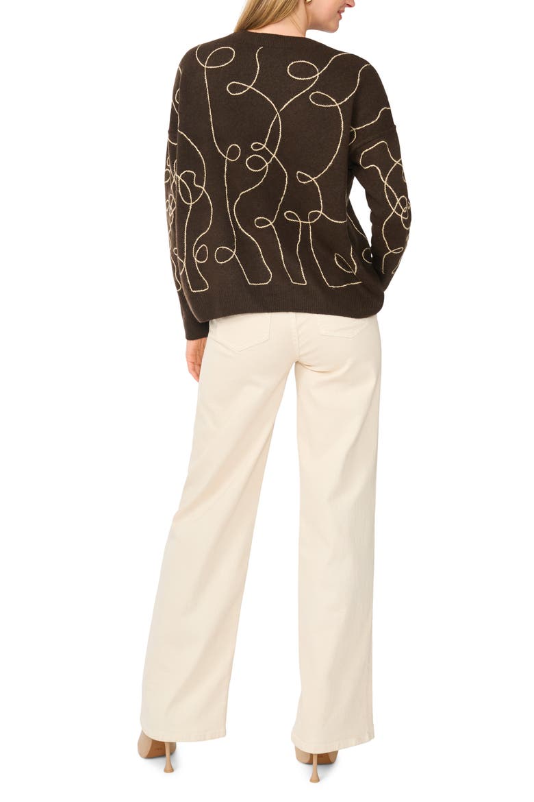 Embroidered Line Art Sweater, Alternate, color, CHOCOLATE