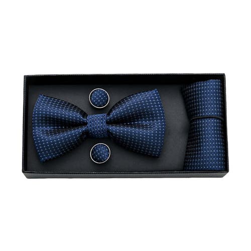 Moustache Patterned-jacquard Bow Tie Set In Navy