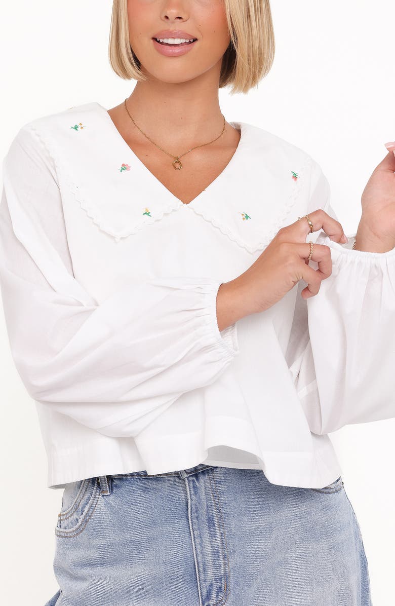 Petal & Pup Kenna Embroidered Collared Cotton Poplin Top, Alternate, color, White Floral