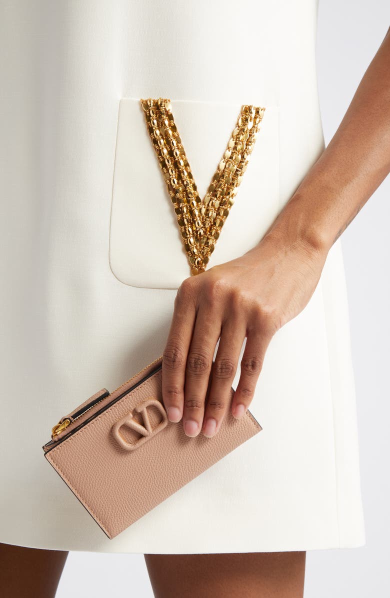 Valentino Garavani VLOGO Leather Card Case, Alternate, color, Gf9 Rose Canelle